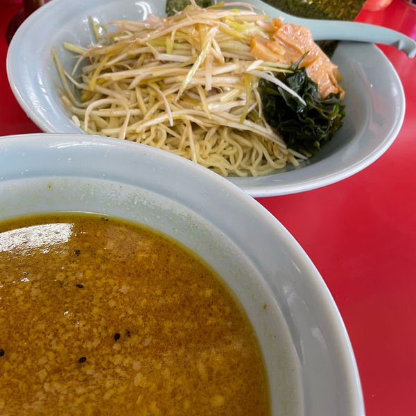 「ネギつけめん 1,010円 カレースパイス 80円 半麺 -50」@ラーメンショップ 太田店の写真