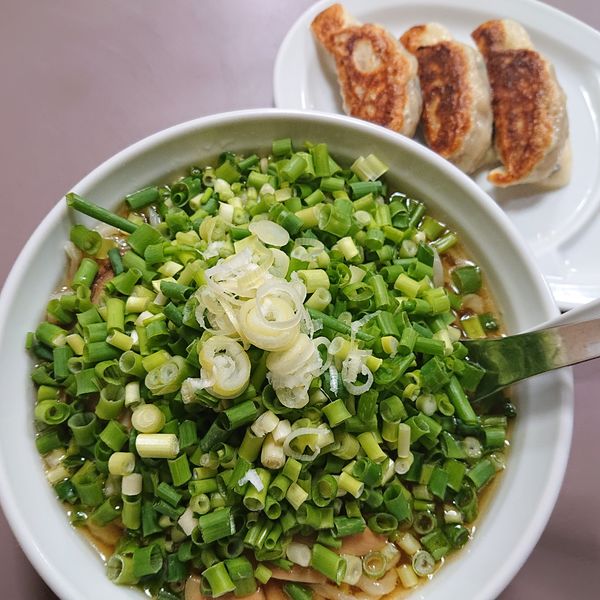 「青ねぎラーメン850円、餃子3ヶ270円」@佐野青竹手打ちラーメン いしかりの写真