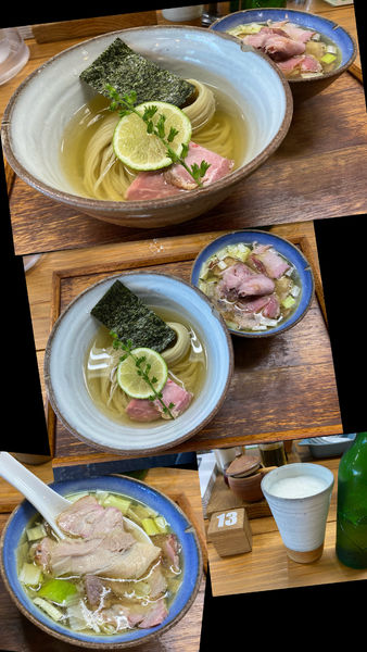 「昆布水つけめん塩(並)ちょい肉増し￥1000&ビール￥400」@YOKOKURA STOREHOUSEの写真