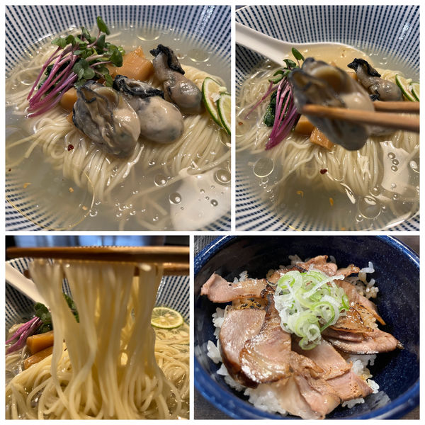 「【限定】牡蠣の冷やし塩そば1000円炙りチャー丼200円」@らーめん こてつの写真