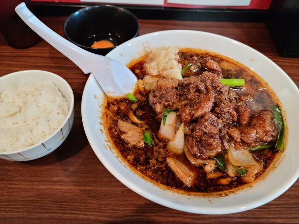 「スタ満ソバ(半麺、ニンニク、背脂)+小ライス」@元祖スタミナ満点らーめん すず鬼 熊谷うえちゃん店の写真