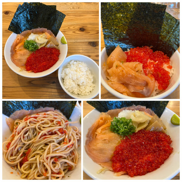 「限定冷やし中華サーモン親子1500円海苔100円ご飯150円」@らーめん いつ樹 本店の写真