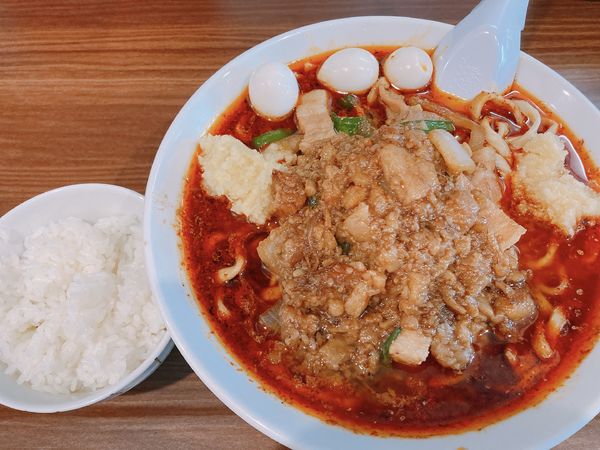 「辛いスタ満ソバ＋まさお＋小ライス」@元祖スタミナ満点らーめん すず鬼 熊谷うえちゃん店の写真