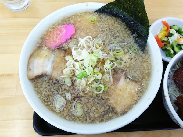 「會津正油ラーメン＋背脂＋ミニソースカツ丼　850＋550円」@會津めん 浜さきの写真