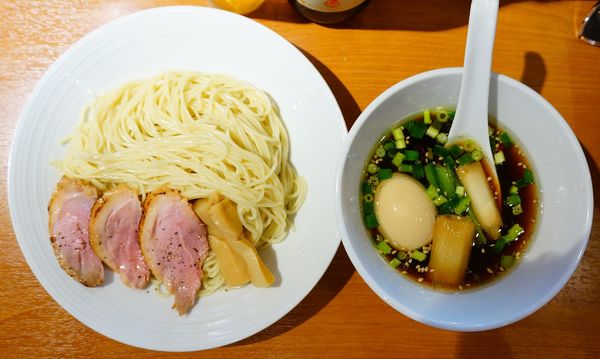 「鴨つけそば 細麺 並300g＋味玉＋瓶ビール」@麺屋 上々の写真
