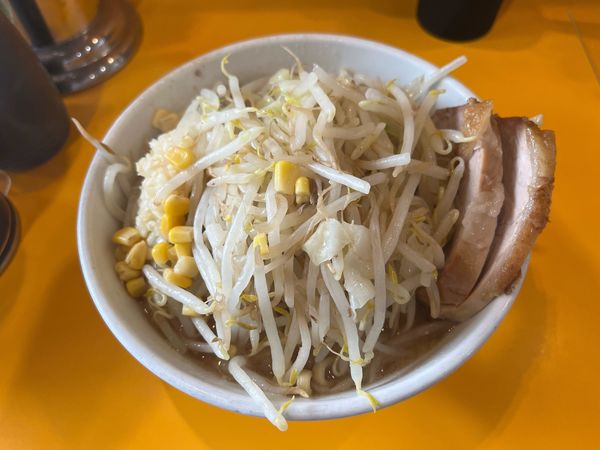 「ラーメン小、麺少なめ味薄めニンニク」@ラーメン二郎 八王子野猿街道店2の写真