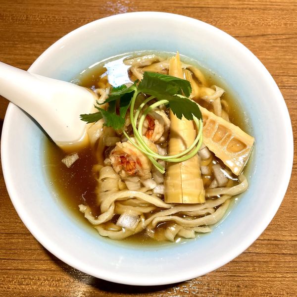 「【限定①】ぷりぷり海老と筍の中華そば ￥980」@寿製麺よしかわ 川越店の写真