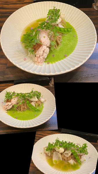 「限定・グリンピースのすり流しとハモ出汁の冷やし ¥2000」@稲荷屋の写真