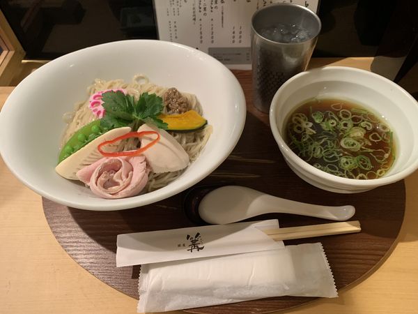 「鶏とポルチーニ茸の醤油つけSoba」@銀座 篝 本店の写真