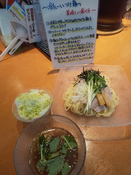 「【夏期限定】山葵カキ氷割付き 和風淡麗つけ麺950円」@㐂九八 ～garage～の写真