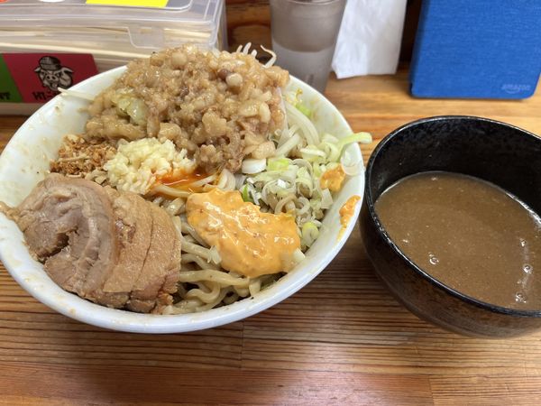 「つけそば中（全部:ニンニク少なめ、アブラW）」@ハイマウントの写真