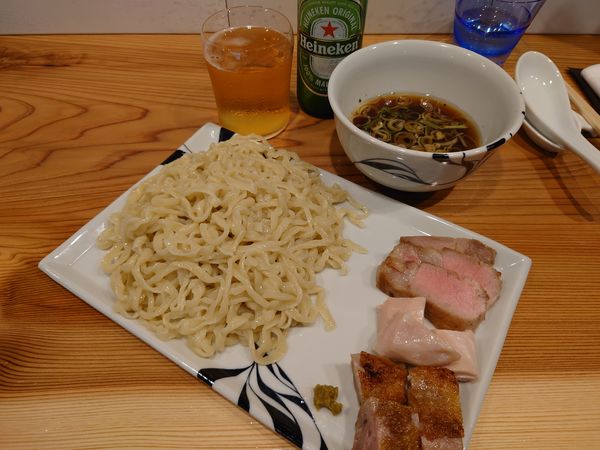 「つけめん1000円＋得肉三昧800円＋ビール500円」@らーめん かねかつの写真