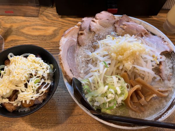 「背脂醤油らーめん+ミニチャーシュー丼セット、肩ロースチャーシュー」@麺酒場 ひかるの写真