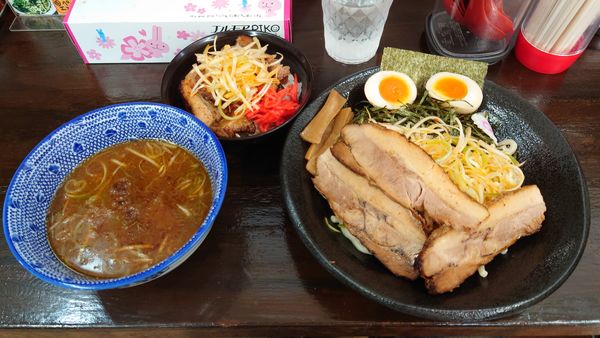 「ネギつけそば（小） 850円+賄いチャーシュー丼 280円」@麺屋こうきの写真