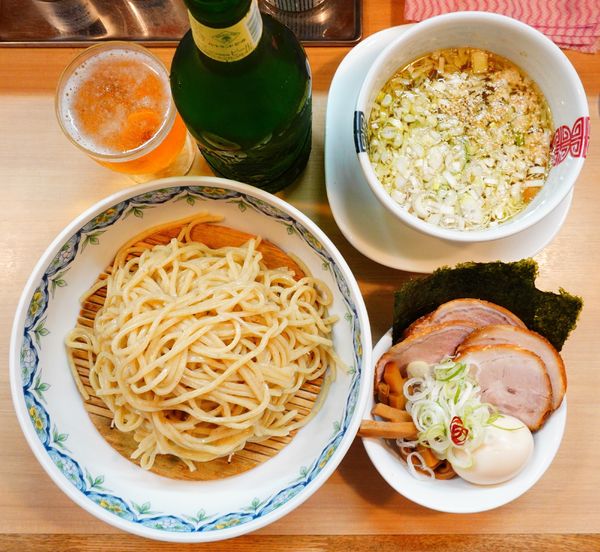 「特製粟国の塩つけそば（Ａ）＋ビール（中びん）」@中華そば 多賀野の写真