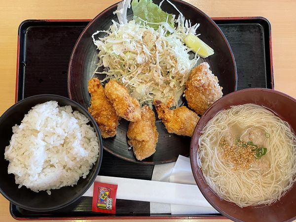 「唐揚定食鶏そばセット　￥１０８０」@鶏三和 刈谷ハイウェイオアシス店の写真