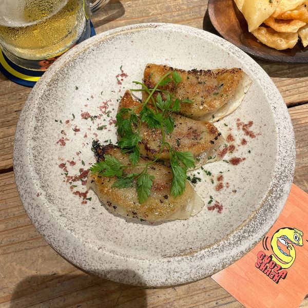 「スパイシーラム餃子(焼) 自家製赤ワイン塩」@GYOZA SHACKの写真