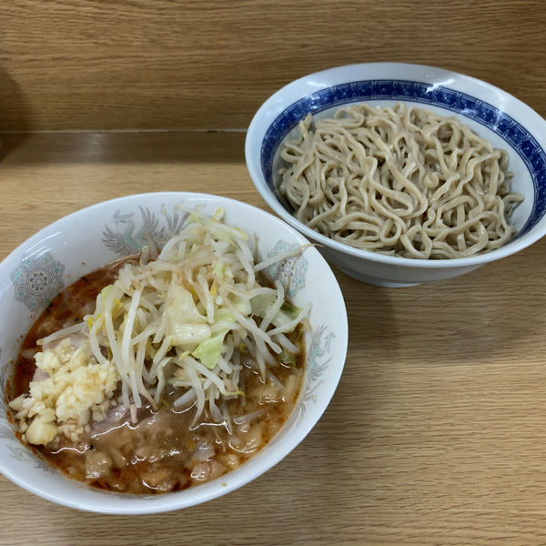 「ラーメン￥800＋つけ麺￥150（ヤサイ少なめ、ニンニク）」@ラーメン二郎 栃木街道店の写真