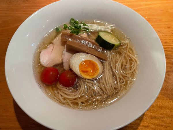「【限定】焼きあごの冷やしそば 稲庭中華そばVer. ¥900」@麺家 喜多楽の写真