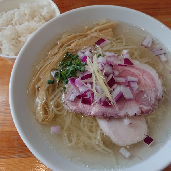 「カマス煮干しの冷やしそば塩850円、白ごはんハーフ80円」@麺堂HOMEの写真