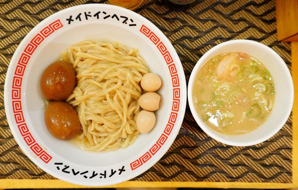 「艶つけ麺＋うずらにんにく＋味玉＋スーパードライ（小瓶）」@メイドインヘブンの写真
