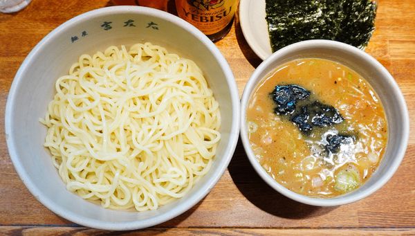 「味玉つけ麺＋のり＋エビスビール小瓶」@麺屋吉左右の写真