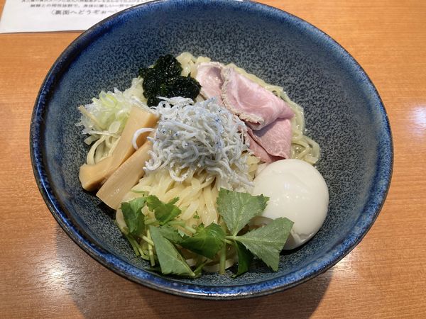 「冷やし味玉しらすと生のりの山葵和えそば」@㐂九八 ～garage～の写真