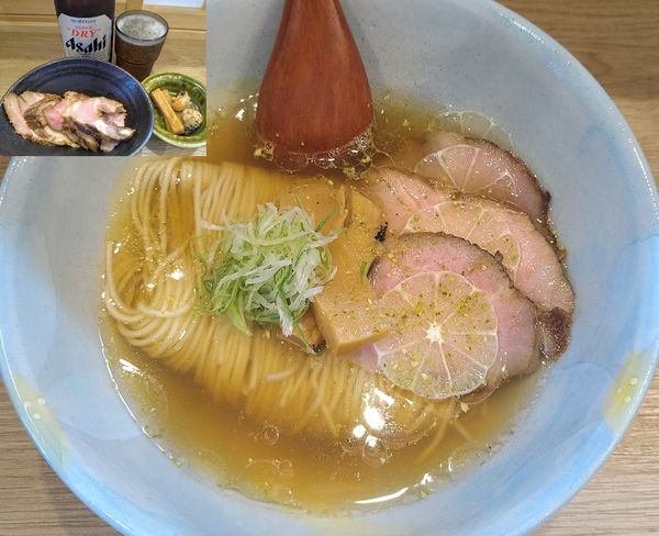 「山椒とレモンの塩中華￥800＋瓶ビール＋チャーシュー」@中華蕎麦 麺とスープの写真