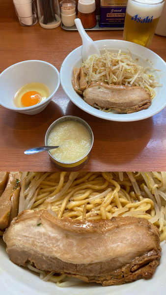 「まぜそば¥750, 生卵¥60 & 生ビール¥500」@中華そば 七麺鳥の写真