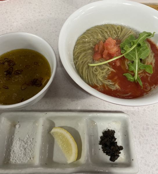 「【限定】バジル麺のトマト昆布水イタリアンつけ麺　１４００円」@ラーメン星印の写真