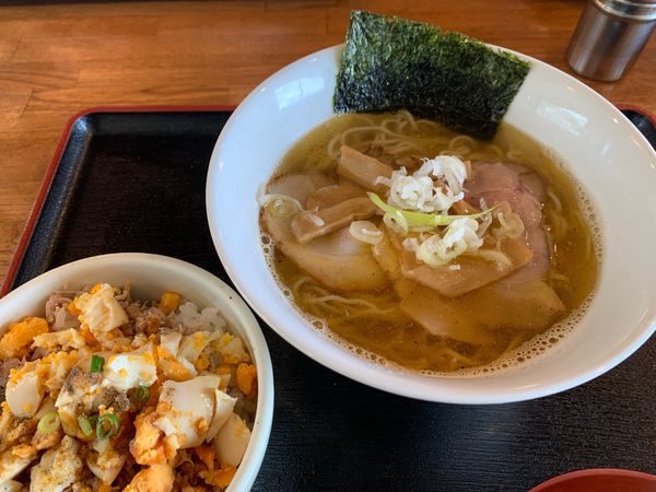 「煮干しそば　塩　くずし煮卵飯？」@中華蕎麦 日暈の写真