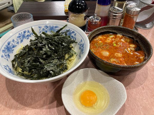 「もりそば（小）坦々　生玉子　きざみのり」@所沢大勝軒の写真