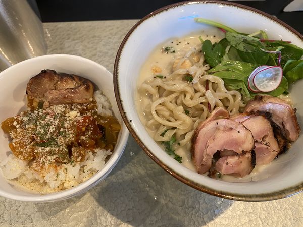 「限定 ヴィシソワーズヌードル+ラタトゥイユ丼1100+250」@麺屋さすけ 本店の写真