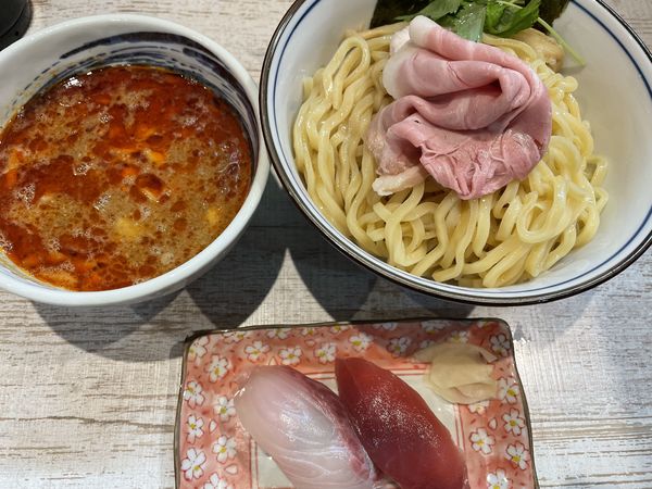「気まぐれ限定：辛いつけそば1000円」@中華そば 四つ葉の写真