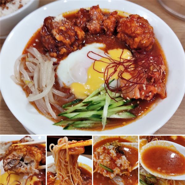 「旨辛ヤンニョムチキン冷やしトマト麺(限定)　970円」@太陽のトマト麺 上野広小路支店の写真