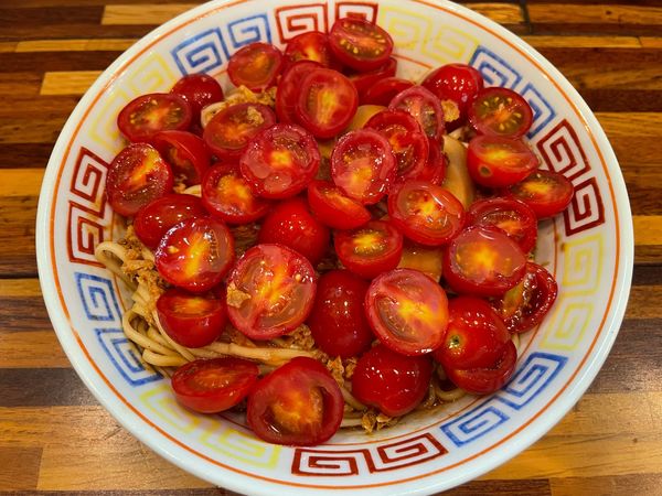 「【限定】鬼盛り完熟とまと 海老トマト冷やし中華(¥1,250)」@鮮魚らーめん 五ノ神水産の写真