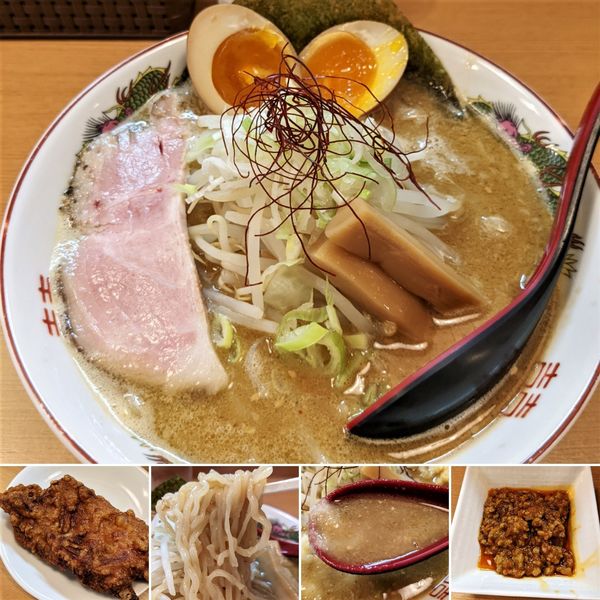 「味噌らぁめん＋辛味噌＋ザンギ1個＝1100円」@ゑぞ食堂の写真