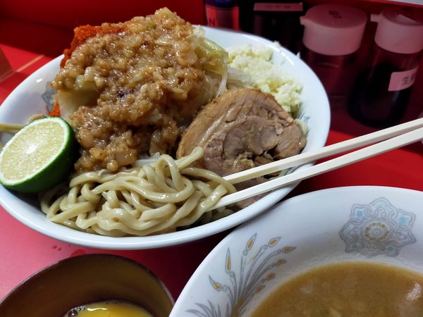 「つけ麺・大640・生卵（にんにく・脂・唐辛子・へべす）」@ハナイロモ麺 吉祥寺本店の写真