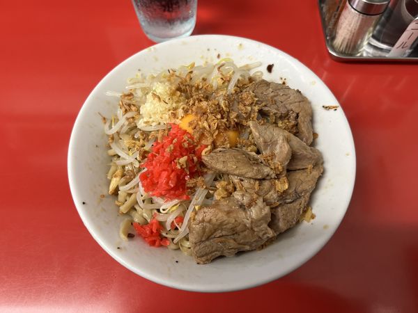 「冷やし(並)麺200g900円[ニンニク少し.紅生姜]」@ラーメンハイキックの写真