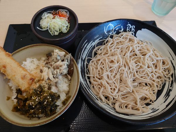 「朝食焼鯖ごはんセット（冷そば）430円」@ゆで太郎 新座野火止店の写真