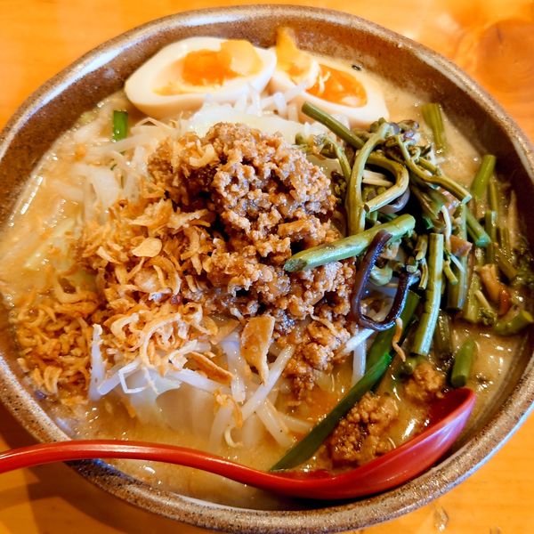 「信州味噌野菜らーめん968円　味玉」@麺場田所商店 春日部店の写真