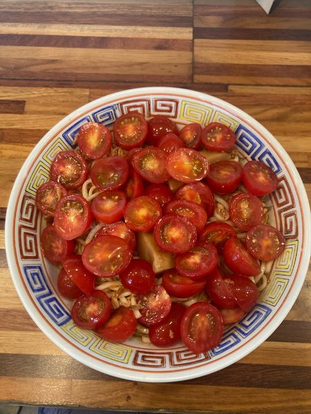 「鬼盛り完熟とまと海老トマト冷やし中華」@鮮魚らーめん 五ノ神水産の写真