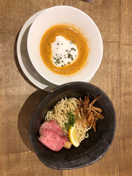 「和牛ローストビーフのせ甘海老のビスクつけ麺1,200円」@MENSHO SAN FRANCISCOの写真