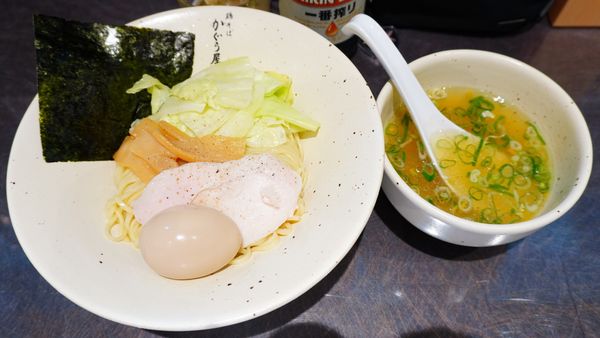 「味玉あっさり（つけ麺変更）＋ビール（中瓶）」@鶏そば かぐら屋 上野御徒町店の写真