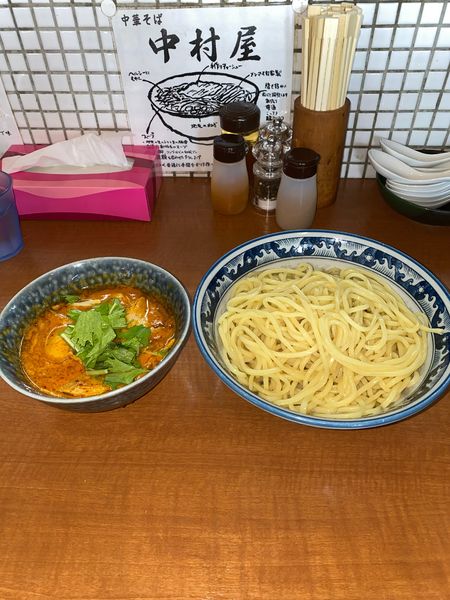 「海老辛つけめん2玉味付玉子¥1,210円」@中華そば 中村屋の写真