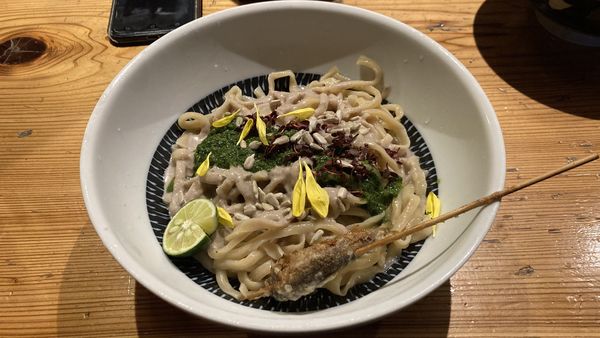 「日曜夜限定 鮎の冷やしまぜそば 〜鮎のスープ付き〜」@麺処 図鑑の写真