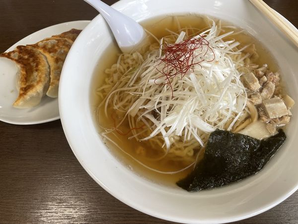 「ねぎらーめん（大盛）・ジャンボ餃子」@佐野ラーメン 中村屋 野木店の写真