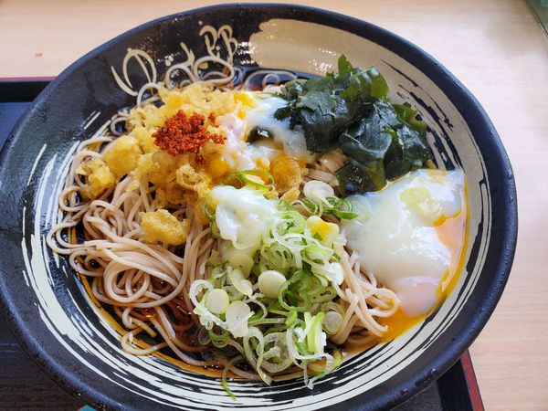 「朝そば(玉子)・わかめ変更・温泉玉子・冷」@ゆで太郎 長者町店の写真