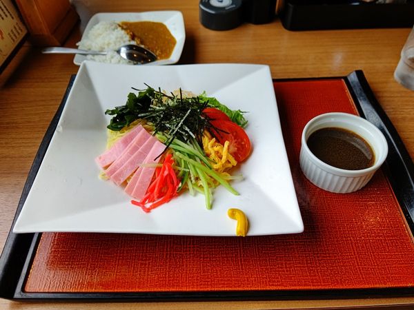 「冷やし中華(並盛)814円＋ミニカレー242円」@忠治食堂の写真