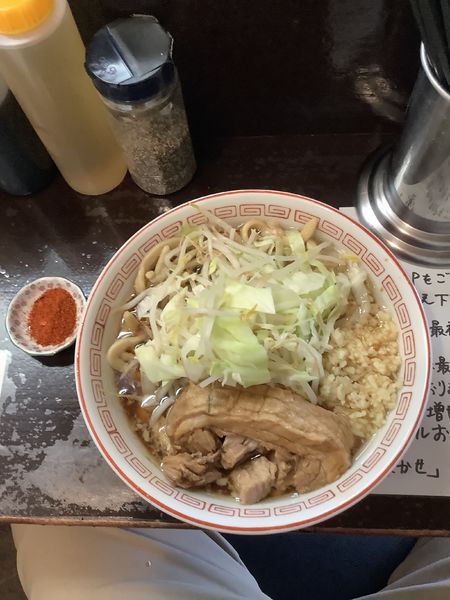 「ラーメン小、少なめ、野菜少なめ、ニンニクマシ、火の粉（別皿）」@自家製麺 まさき（非乳化） 2号店の写真